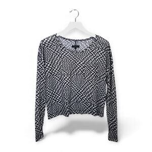 RAG & BONE Top Black & White Crop Round Neck Tee Long Sleeve - Size Small